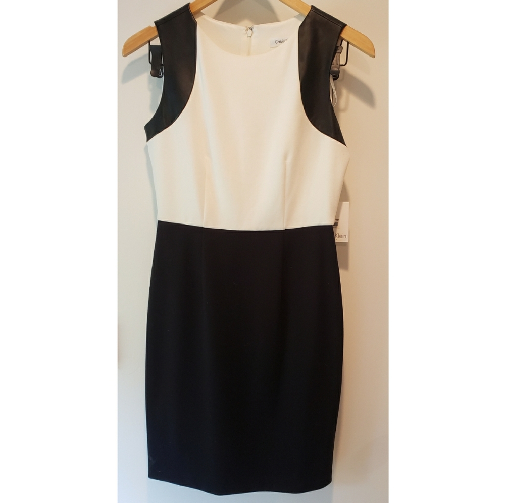 New White&Black Calvin Klein Sheath Dress 4 Petite